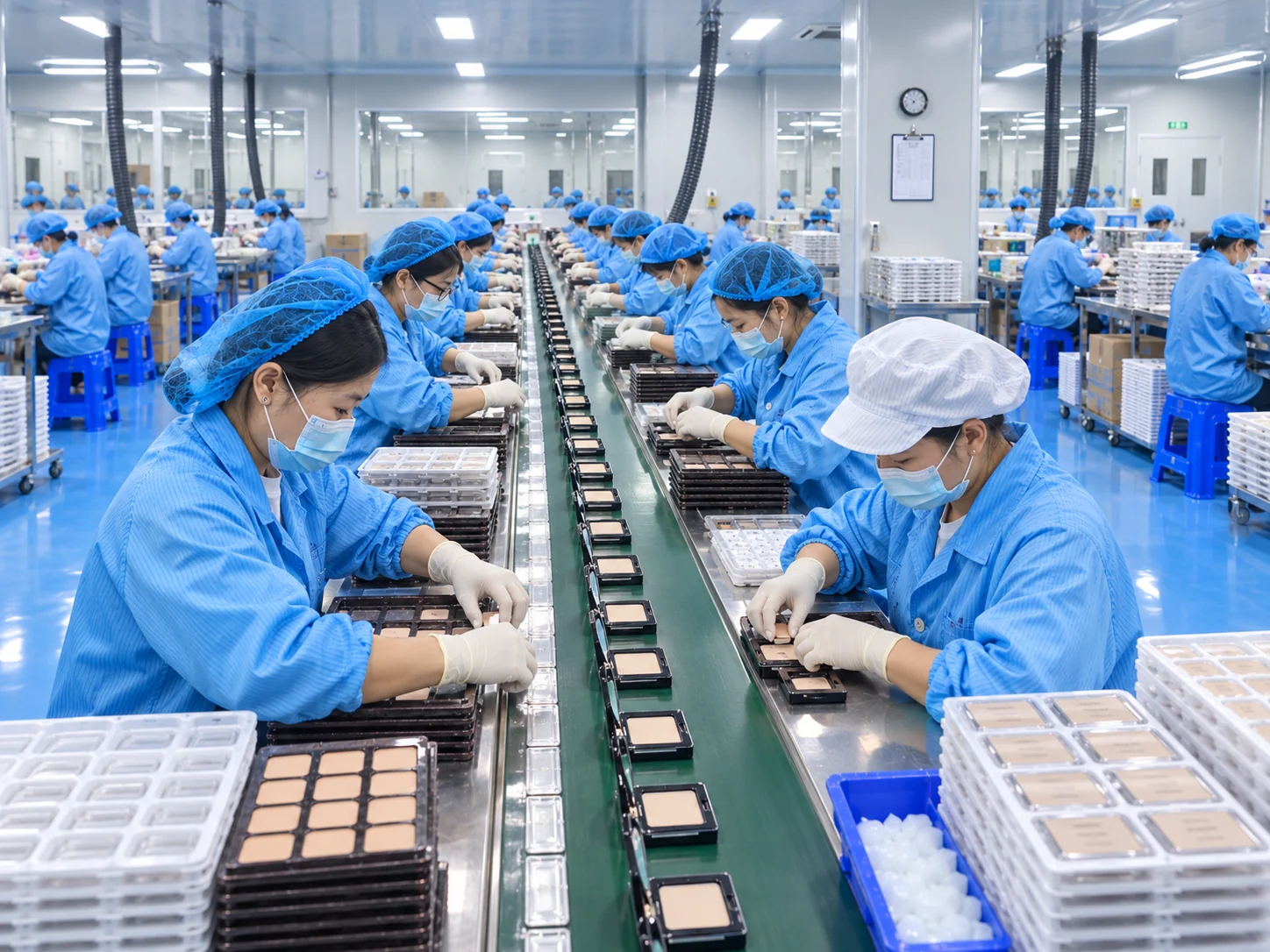 Pressed-powder compact assembly and production line
